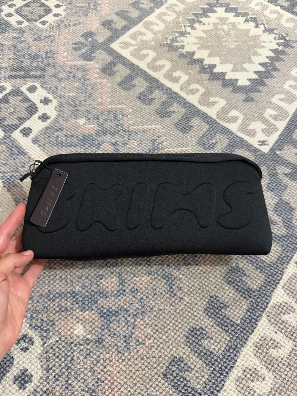SKIMS Black Neoprene Hardshell zipper pouch NWT